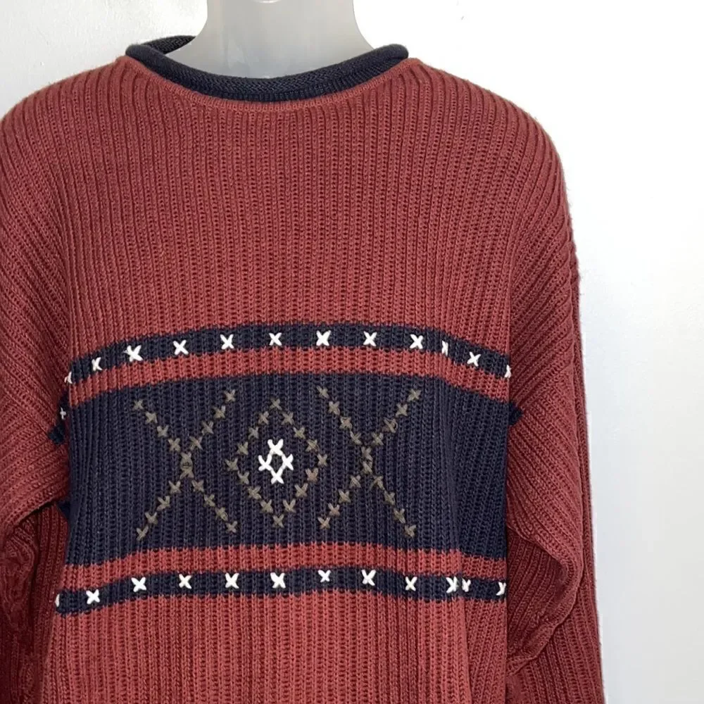 Men’s M Robert Bruce vintage Thick chunky knit sweater hand stitched detail